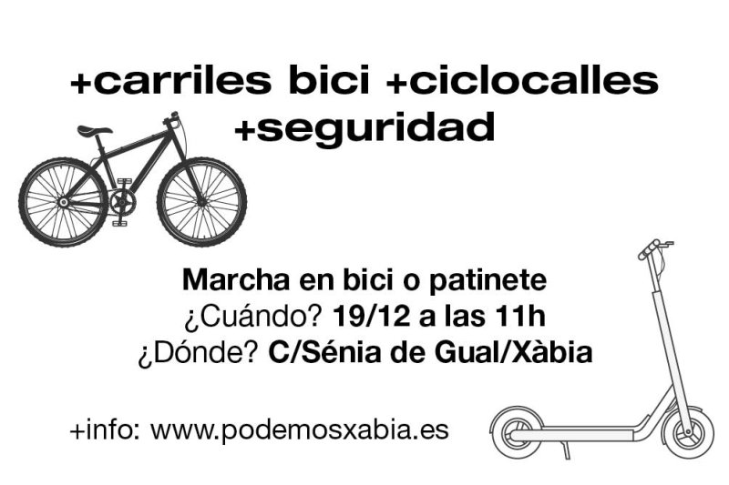 Podemos Xàbia convoca una marcha con bicicleta o patinete para reivindicar una movilidad más segura y sostenible Podemos Xàbia convoca una marcha con bicicleta o patinete para reivindicar una movilidad más segura y sostenible