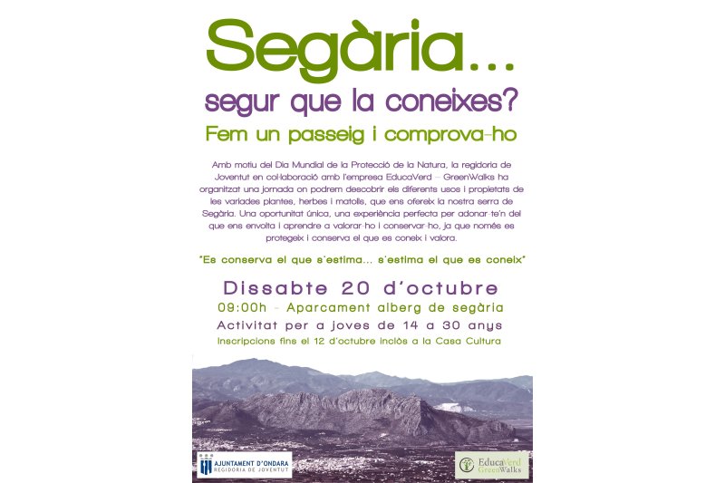 Ondara organitza una jornada per a conèixer Segària el 20 d’octubre Ondara organitza una jornada per a conèixer Segària el 20 d’octubre