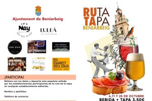 Un total de huit establiments hostalers se sumen a la cita gastronòmica de La Ruta de la Tapa de Beniarbeig