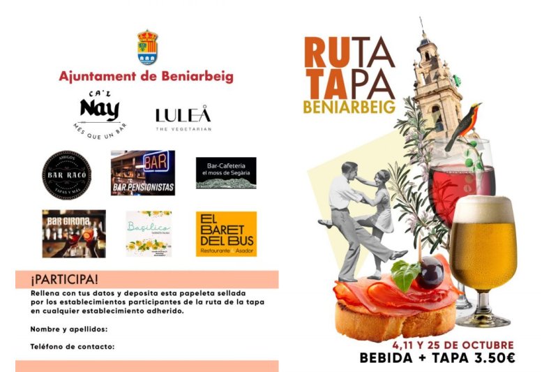 Un total de huit establiments hostalers se sumen a la cita gastronòmica de La Ruta de la Tapa de Beniarbeig  Un total de huit establiments hostalers se sumen a la cita gastronòmica de La Ruta de la Tapa de Beniarbeig