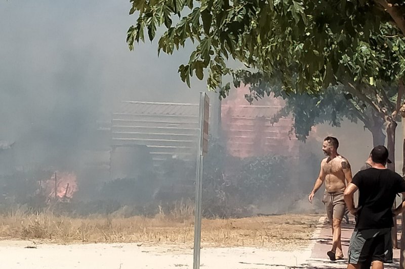 Un incendio en Jesús Pobre afecta a un pinar cercano a unas viviendas  Un incendio en Jesús Pobre afecta a un pinar cercano a unas viviendas