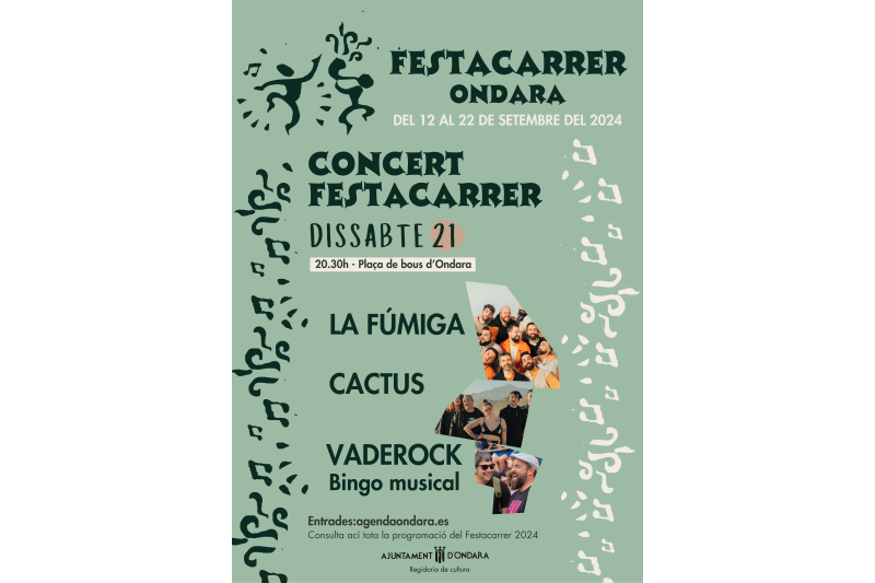 El concert de La Fúmiga, Cactus i Va de rock el proper dissabte és l’acte central del Festacarrer 2024 El concert de La Fúmiga, Cactus i Va de rock el proper dissabte és l’acte central del Festacarrer 2024