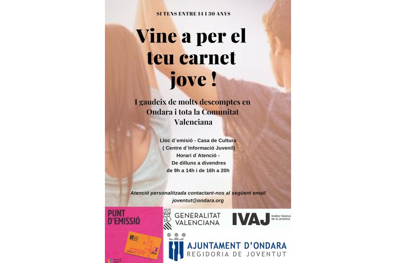 L’Ajuntament d’Ondara expedeix el Carnet Jove des d’aquesta setmana L’Ajuntament d’Ondara expedeix el Carnet Jove des d’aquesta setmana