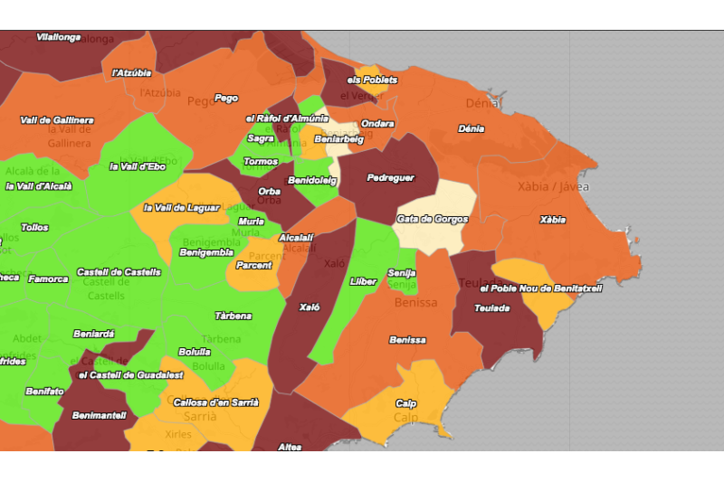 La incidencia del virus se dispara en Pedreguer y sigue alta en poblaciones como Orba, Xaló o Teulada La incidencia del virus se dispara en Pedreguer y sigue alta en poblaciones como Orba, Xaló o Teulada