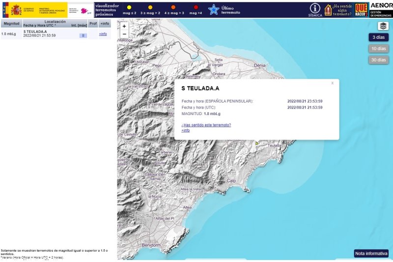 Pequeño temblor de tierra en Teulada  Pequeño temblor de tierra en Teulada