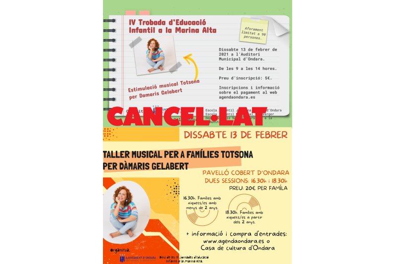 La Trobada d'Educació Infantil de la Marina Alta en Ondara se aplaza hasta febrero de 2022 La Trobada d'Educació Infantil de la Marina Alta en Ondara se aplaza hasta febrero de 2022