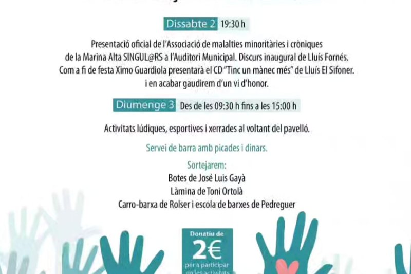 L’associació “Singulars” de malalties cròniques es presenta el 2 i 3 de març al Ràfol d’Almúnia L’associació “Singulars” de malalties cròniques es presenta el 2 i 3 de març al Ràfol d’Almúnia