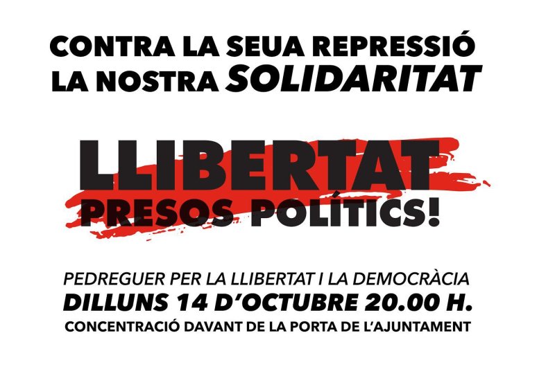 Es convoca una concentració a Pedreguer per la llibertat dels presos polítics només conéixer la sentència contra el procés Es convoca una concentració a Pedreguer per la llibertat dels presos polítics només conéixer la sentència contra el procés