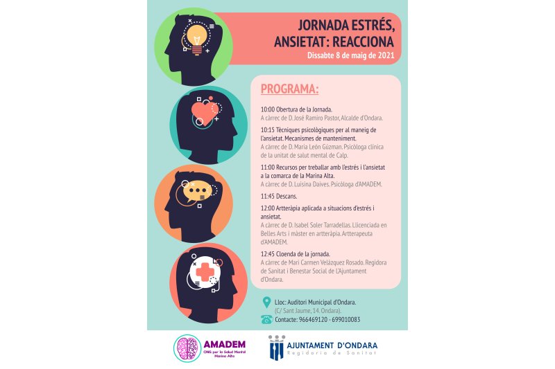 La Jornada de Salud Mental de AMADEM se celebrará en el auditorio de Ondara el 8 de mayo La Jornada de Salud Mental de AMADEM se celebrará en el auditorio de Ondara el 8 de mayo