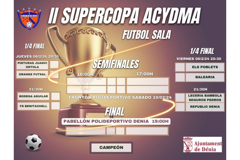 Los ocho mejores de la Liga Comarcal de Fútbol Sala se enfrentan a partir del jueves en la Supercopa Los ocho mejores de la Liga Comarcal de Fútbol Sala se enfrentan a partir del jueves en la Supercopa
