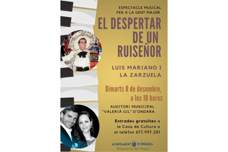 La Concejalía del Mayor de Ondara ofrece el musical El despertar de un ruiseñor el próximo martes La Concejalía del Mayor de Ondara ofrece el musical El despertar de un ruiseñor el próximo martes