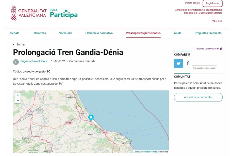 Los presupuestos participativos de la Generalitat incluyen la vía ancha y una estación de autobuses definitiva para Dénia Los presupuestos participativos de la Generalitat incluyen la vía ancha y una estación de autobuses definitiva para Dénia