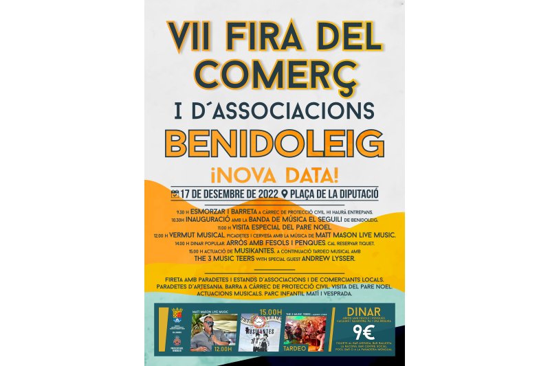 Benidoleig aplaza la Fira de Comerç i Associacions hasta el próximo sábado Benidoleig aplaza la Fira de Comerç i Associacions hasta el próximo sábado