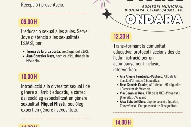 Jornades sobre diversitat afectiu sexual i de gènere de la MASSMA el 5 de juliol a Ondara Jornades sobre diversitat afectiu sexual i de gènere de la MASSMA el 5 de juliol a Ondara