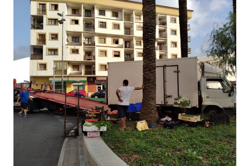 Un camión invade el jardín de la plaza Archiduque Carlos de Dénia Un camión invade el jardín de la plaza Archiduque Carlos de Dénia
