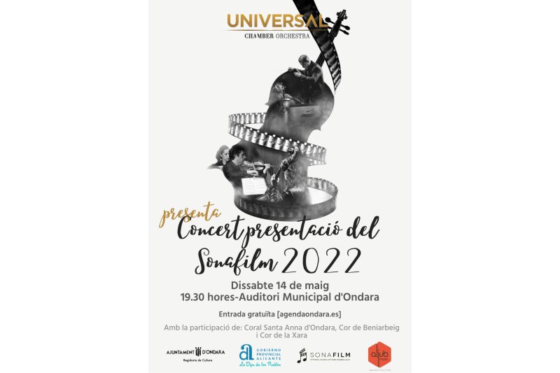 Un concierto de la Universal Chambers Orchestra le calentará motores al Sonafilm 2022 en el auditorio de Ondara Un concierto de la Universal Chambers Orchestra le calentará motores al Sonafilm 2022 en el auditorio de Ondara