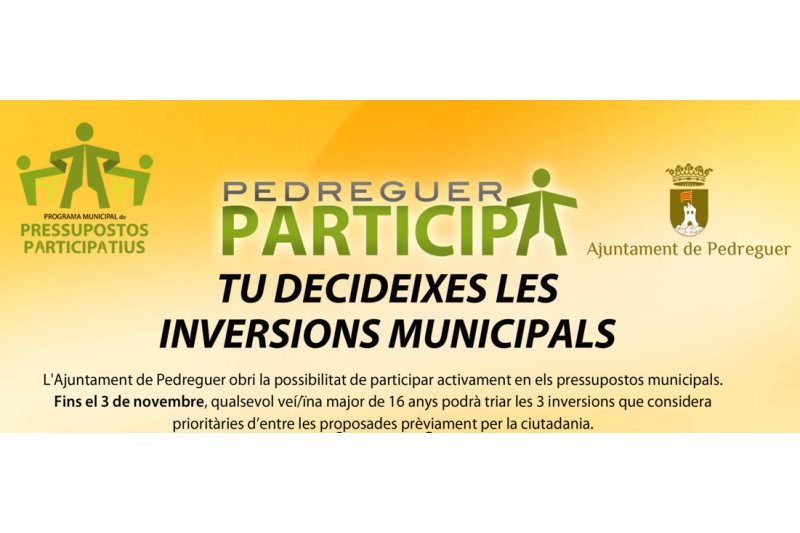 El Pressupost Participatiu de Pedreguer  entra en la fase de votació de projectes El Pressupost Participatiu de Pedreguer  entra en la fase de votació de projectes