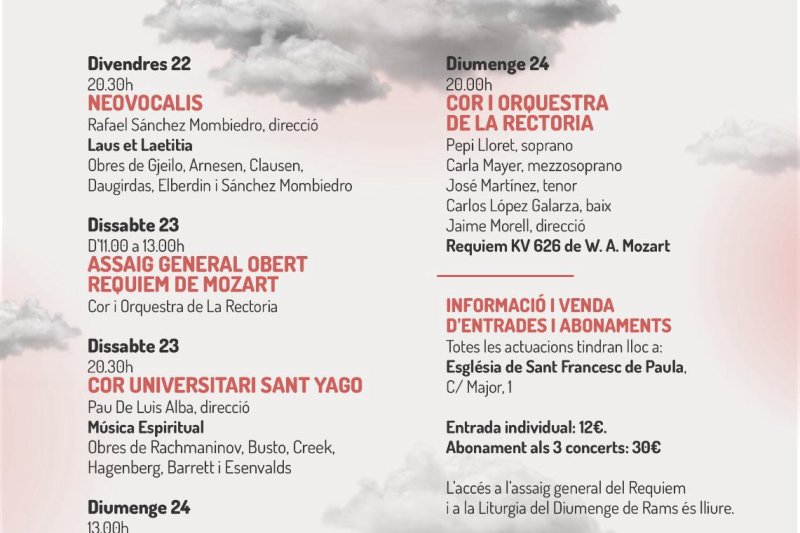 La interpretació del “Requiem” de Mozart pel Cor i orquestra de la Rectoria i el centenari de la mort de Fauré són els reclams del Cicle de Música Sacra al Ràfol d’Almúnia 2024 La interpretació del “Requiem” de Mozart pel Cor i orquestra de la Rectoria i el centenari de la mort de Fauré són els reclams del Cicle de Música Sacra al Ràfol d’Almúnia 2024