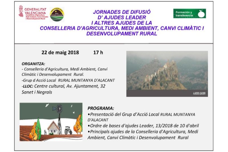 Sanet i Els Negrals acollirà la  Jornada de Difusió de les Ajudes Leader el proper dimarts Sanet i Els Negrals acollirà la  Jornada de Difusió de les Ajudes Leader el proper dimarts