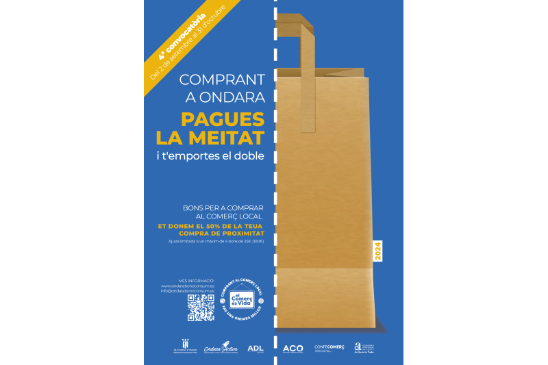 Seixanta-tres empreses s’adhereixen a la quarta campanya del bons consum Ondara que començarà el lliurament el 2 de setembre per a ser utilitzats fins el 21 d’octubre Seixanta-tres empreses s’adhereixen a la quarta campanya del bons consum Ondara que començarà el lliurament el 2 de setembre per a ser utilitzats fins el 21 d’octubre