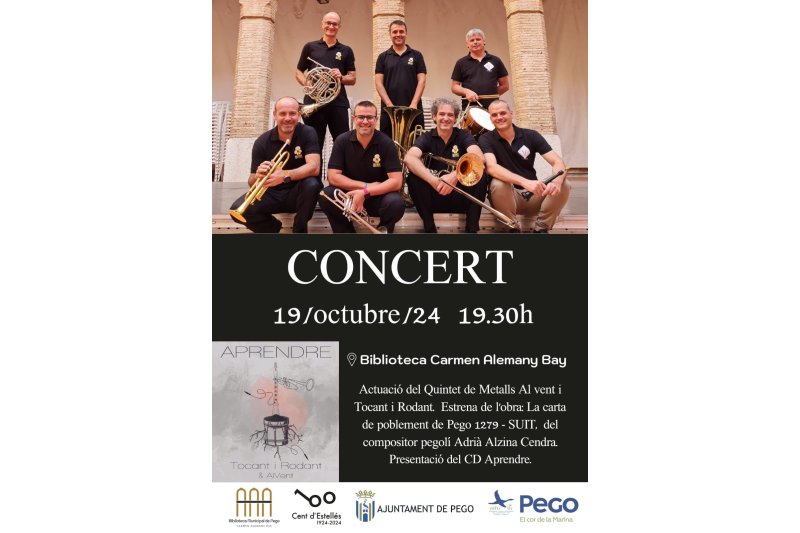 El Quintet de Metalls Al Vent i Tocant i Rodant clausuren dissabte la commemoració de  l’aniversari de la biblioteca municipal de Pego El Quintet de Metalls Al Vent i Tocant i Rodant clausuren dissabte la commemoració de  l’aniversari de la biblioteca municipal de Pego