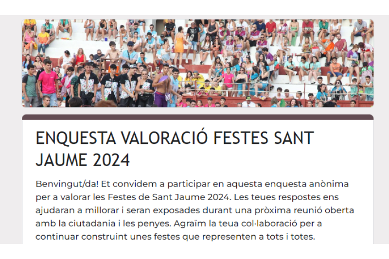 La Regidoria de Festes i Tradicions d’Ondara impulsa una enquesta de valoració del Sant Jaume 2024  La Regidoria de Festes i Tradicions d’Ondara impulsa una enquesta de valoració del Sant Jaume 2024