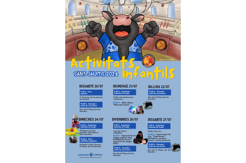 Parc aquàtic, gimkama, màgia, tallers, circ i carretons integren les activitats per al públic infantil de les festes de Sant Jaume d'Ondara’ Parc aquàtic, gimkama, màgia, tallers, circ i carretons integren les activitats per al públic infantil de les festes de Sant Jaume d'Ondara’