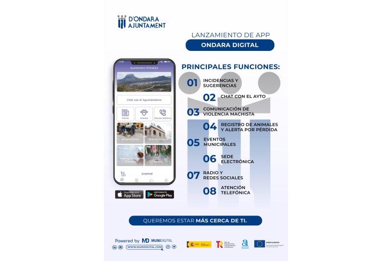 Els fons Next Generation de la UE subvencionen amb 33.500 euros la nova app de l’Ajuntament d’Ondara Els fons Next Generation de la UE subvencionen amb 33.500 euros la nova app de l’Ajuntament d’Ondara