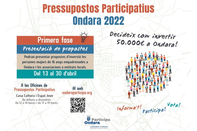 La presentación de proyectos para los Presupuestos participativos 2022 de Ondara queda abierta hasta el 30 de abril La presentación de proyectos para los Presupuestos participativos 2022 de Ondara queda abierta hasta el 30 de abril