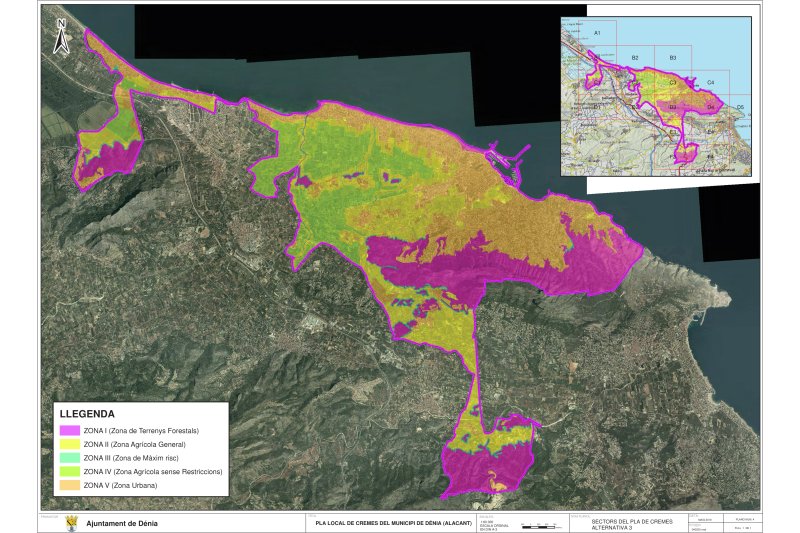 El nuevo Plan de Quemas de Dénia divide el termino en cinco zonas según el riesgo de incendio El nuevo Plan de Quemas de Dénia divide el termino en cinco zonas según el riesgo de incendio