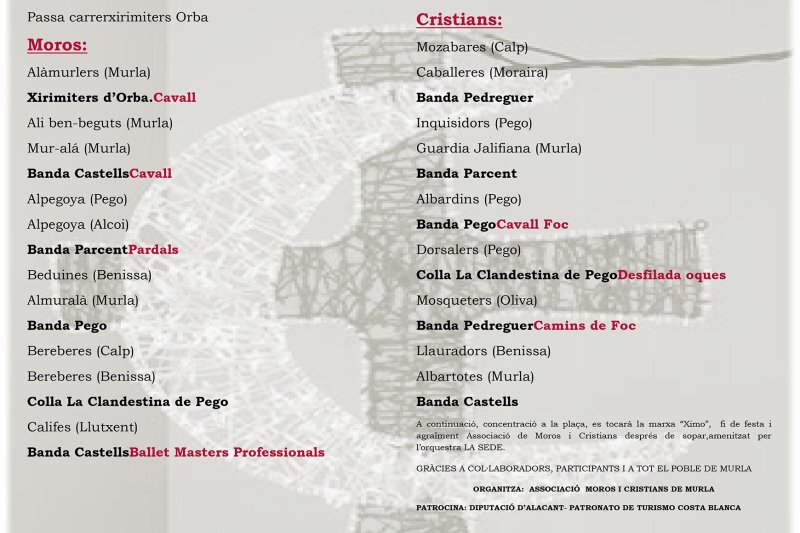 Els moros i cristians de Murla commemoren el seu desè aniversari amb una desfilada de 22 filaes el proper dissabte Els moros i cristians de Murla commemoren el seu desè aniversari amb una desfilada de 22 filaes el proper dissabte